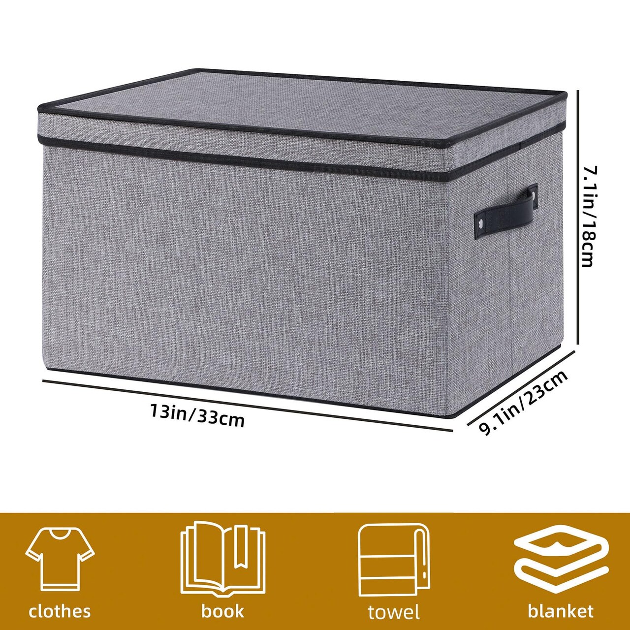 Fabric Storage boxes,Storage Baskets for Shelves with Lids, Fabric Storage Bins with Handles, Decorative Linen Closet Organizers Boxes,Small, Gray